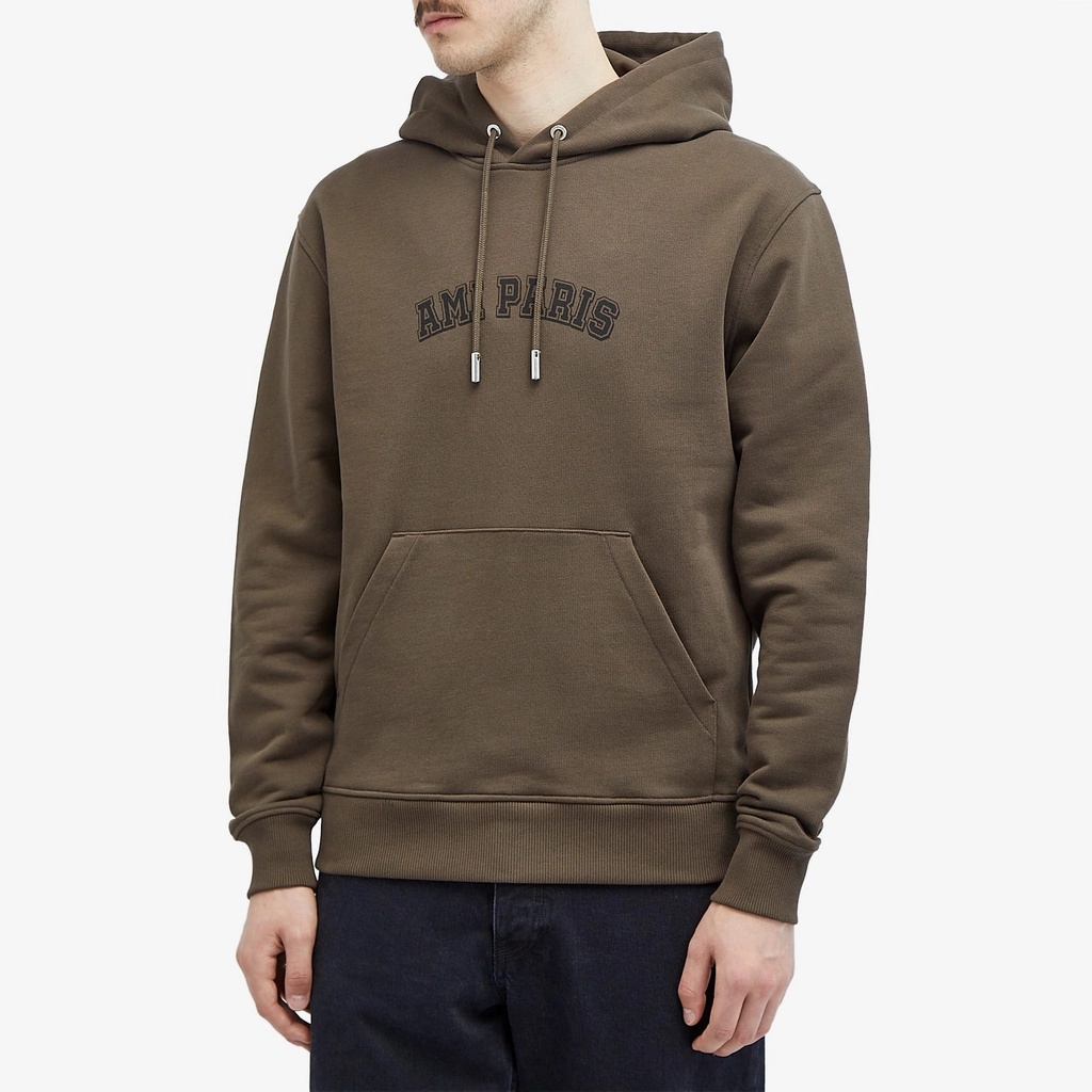 AMI Paris Men's College Logo Hoodie Dark Coffee